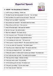 English Worksheet 50 Reported Speech Exercises Direct And Indirect Speech Indirect Speech Reported Speech