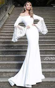 Jovani 68519 Off White Sheer Bell Sleeve Wedding Dress Bell Sleeve Wedding Dress Casual Wedding Dress Form Fitting Wedding Dress