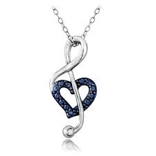 The most common musical note accent material is metal. 925 Silver Blue Diamond Accent Music Note Heart Necklace Ebay