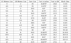 bloch pointe shoe size chart uk best picture of chart