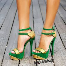 Dore Simli Yesil Platform Topuklu Abiye Ayakkabi Sapatos Sandalias