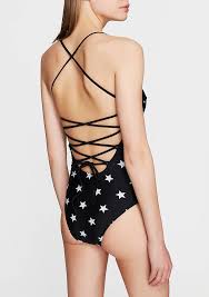 Yildiz Baskili Siyah Mayo Mavi