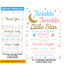 De 8 a 12 anos. Twinkle Little Star Reveal Gender Invitation Set Party Printable Party Peanut Editable Printable Downloads