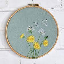 Embroidered Dandelions Hoop Embroidery Flowers Pattern Simple Embroidery Hand Embroidery Art