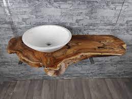 Waschtisch mit unterschrank holz tabelle beenden. Massiv Waschbeckenplatte Teak Holzplatte Baumscheibe Waschtischplatte