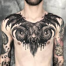 Blacktattoochest Tattoo Goat Satanic Tattoos Chest Piece Tattoos