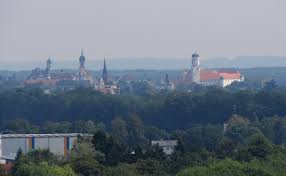 Dillingen Donau The 4 High Towers From Left To Right Basilika St Peter Studienkirche Evang Church And Castle The Chapel In Front Of The Castle