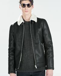 Zara Man Bnwt Black Faux Leather Aviator Flying Jacket Shearling Collar 0706 341