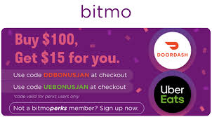 Check spelling or type a new query. Expired Bitmo Buy 100 Uber Eats Or Doordash Gift Card Get 15 Uber Eats Or Doordash Gift Card Free With Promo Code