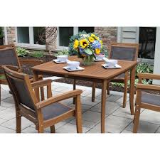 Vineyard Holden Pond Eucalyptus 5 Piece Patio Dining Set With Sling Arm Chairs Outdoor Dining Room Square Dining Tables Outdoor Wood Furniture