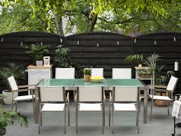 There is a central hole to accept a parasol pole up to 40mm thickness. Garden Table And Chairs Set Cracked Ice Glass 220 Cm 8 Black Chairs Tulius