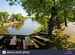 Restaurant Terrasse Am Fluss Fulda Kassel Hessen Deutschland Stockfotografie Alamy