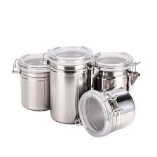 Canister measures 5 diameter x 3.5 h. 4pcs Stainless Steel Airtight Canister Set Food Container On Sale Overstock 30510225