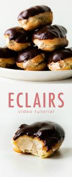 Delicious And Easy Eclairs With Homemade Choux Pastry Fill With Peanut Butter Mousse And Top With Rich Chocolate Ganache F Easy Eclairs Desserts Eclair Recipe
