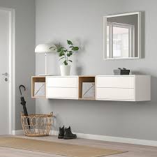Eket Schrankkombination Fur Wandmontage Weiss Eicheneff Wlas Ikea Deutschland Ikea Wall Cabinets Ikea Living Room Ikea Wall