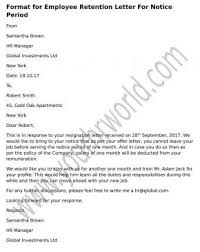 Format For Employee Retention Letter For Notice Period Hr Letter Formats Employee Retention A Formal Letter Notice Period