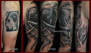 It's a great area in general to get a tattoo. Shoulder Biomechanical Cover Up Tattoo By Prykas Tattoo