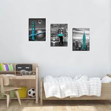 Bookshelf ideas 25 diy bookcase makeovers, source: Amazon Com Ardemy Canvas Wall Art Cityscape Teal Painting Golden Gate Bridge New York City Pictures 12 X16 X3 Panels Modern Romantic Artwork Framed For Bedroom Living Room Kitchen Wall Decor Posters Prints