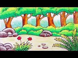 Gambar pemandangan yang satu ini tidak kalah indahnya yaitu pemandangan lembah di california amerika serikat, yosemite valley. Cara Menggambar Pemandangan Hutan Dengan Oil Pastels Youtube