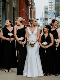 Bride With Bridal Party In Black Dresses Classic Bridesmaids Dresses Infinity Dress Bridesmaid Bridesmaid Dresses