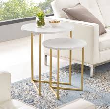 White And Gold 2 Piece V Leg Nesting Side Tables Modern Glam In 2020 Table Decor Living Room Living Room Storage Modern Side Table