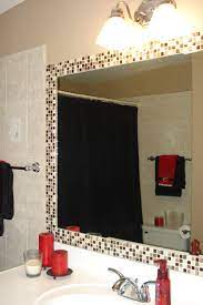 How to decorate a plain bathroom mirror, description: Simple Way To Dress Up A Plain Bathroom Mirror Add Tile Rustic Bathroom Shelves Modern Bathroom Tile Rustic Bathroom Designs