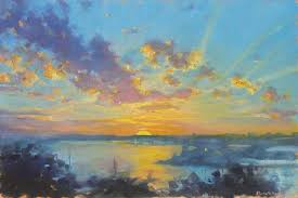 Original Seascape Painting By Michelle Angelique Impressionism Art On Wood Sunset Over Parramatta River Framed Painting Art Art Painting Oil