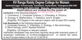 Kv Ranga Reddy Degree College For Women Hyderabad Wanted Lecturers Plus Non Faculty Faculty Teachers