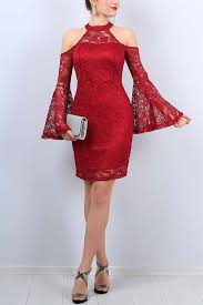 89 95 Tl Bordo Omuzlari Acik Bayan Dantel Elbise 11306b Modamizbir Dantel Elbise Asimetrik Elbise Elbise