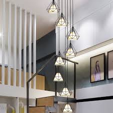 Diamond Stair Ceiling Lamp Metal 8 Bulbs Contemporary Multi Pendant Light Fixture In Black Beautifulhalo Com