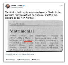 Matrimonial ad seeking fully vaccinated ...