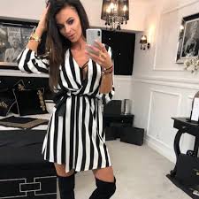 Short Cocktail Dress With Black And White Stripes Summerpartydress Black White Striped Dress Striped Party Dresses Striped Dress Summer