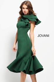 Jovani Dress 52252 Dark Green Asymmetrical Cocktail Dress In 2020 Scuba Dress Below The Knee Dresses Dresses