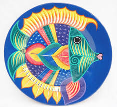 Mexican Pottery Large Decorative Plate Wall Hanging 16 Fish Bright Colors Blue Plate Wall Decor Plates On Wall Mexican Pottery