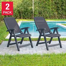 The most common folding garden chair material is plastic. Delta Reclining High Back Chair 2 Pack