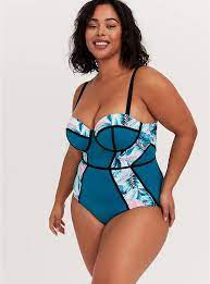 Torrid Teal Blue Palm Print Underwire One Piece Swimsuit Underwire One Piece Swimsuit Swimsuits One Piece Swimsuit