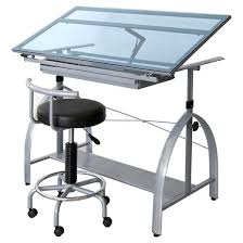 Avanta Table Silver Blue Glass Blue Glass Drafting Table Drawing Table