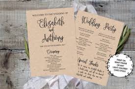 Wedding Program Template Printable Editable 5x7 Calligraphy Script Diy Print On Kraft Paper Or Light Card Stock Rustic Wedding Wedding Programs Template Program Template Diy Prints