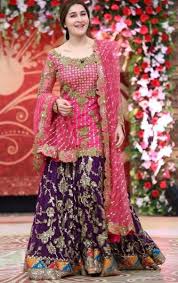 Beautiful Bridal Dress In Shoking Pink And Dark Purple Color Model W 1177 Pakistani Bridal Dresses Beautiful Bridal Dresses Pakistani Engagement Dresses