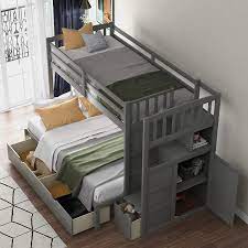 Usually ships within 6 to 10 days. Amazon Com Softsea Twin Over Twin Bunk Beds With Stairs And Drawers For Kids Wooden Twin Over Full Bunk Bed With Storage Cabinet And Convertible Bottom Bed Bedroom Furniture Gray Kitchen Dining