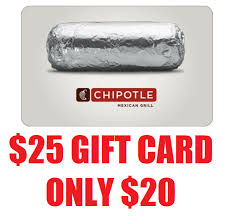 Save on top of coupons and sales by comparing discounted giftcards from resellers to find the highest discount rate 25 Chipotle Gift Card Only 20 Instant E Mail Delivery If You Are Going To Eat There Anyways Then This Is A Free 5 For You Just Buy It And Use It