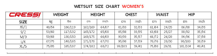 cressi size chart womens