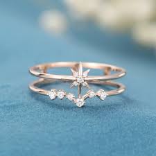 North Star Diamond Ring Gold Star Wedding Ring Dainty Gold Etsy Gold Diamond Rings Dainty Gold Rings Wedding Rings