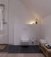 Skandinavisch Einrichten Bad Dachschrage Grosse Wandfliesen Weiss Bodenfliesen Schwarz Badezimmer Design Badezimmer Dachschrage Badezimmer Renovieren
