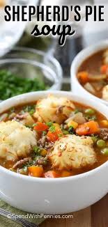 Shepherd S Pie Soup Is A Family Favorite A Rich And Beefy Broth Loaded With Vegetables And Topped With G Beef Soup Recipes Soup With Ground Beef Shepherds Pie