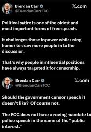 FCC boss Brendan Carrs old tweets resurface after he threatened ABC, which  later pulled Jimmy Kimmels show Political satire is one of the oldest and  most important forms of free speech It