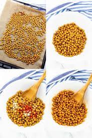 A Collage Of Four Step By Step Photos That Show The Preparation Of Roasted Chickpeas After Baking Healthy Snacks Recipes Vegan Party Food Food