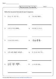 General Sequence Recursive Formula Printable Math Worksheets Math Worksheets Sequencing