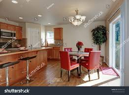 dining area nice red leather chairs