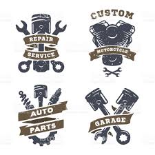 Set Of Auto Logos Garage Service Spare Parts Car Logos Garage Logo Motorcycles Logo Design